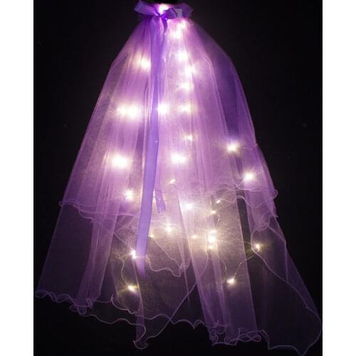 LED Luminous Veil Length 80cm Light Up Glowing Yarn Fairy Ribbon Bow Veil with Lights Strings For Party Wedding Bridal