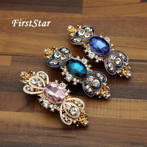 FirstStar Fashion Shining Pink And Blue Crystal Diamante French Hair Barrette Clip Rhinestone Hair Accessories For Women Girls