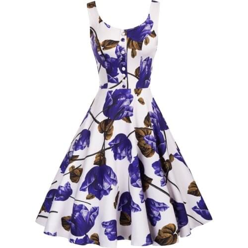 Belle Poque Dresses Ladies Vintage Pineapple-Pattern Decorated Dress Sleeveless Buttons A Line Dresses Fashion Sweet Cute Party