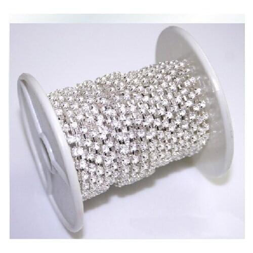 10yards/roll SS8 crystal sparse rhinestone cup chain with silver copper claw rhinestone trimming DIY garment accessories,15002A