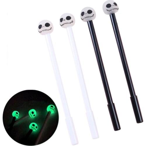 2pcs Creative Kawaii Noctilucent Skull Gel Pen School Office Accessories for Halloween Gift Stationery Handles Lovely
