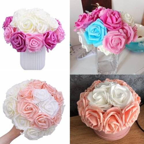 20pcs 8cm Artificial PE Foam Rose Flowers Bride Bouquet Wedding Party Home Decoration DIY Scrapbook Crafts Fake Flower Supplies