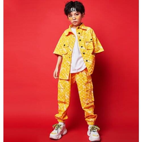 2020 Jazz Modern Dance Costumes For Boys Yellow Hiphop Suit Performance Clothing Ballroom Hip Hop Daning Rave Clothes DQS4370