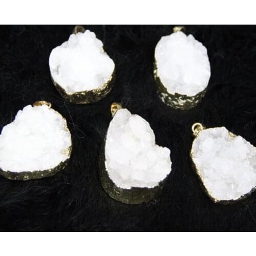 25*35mm) Plated Wrapped Druzy Stone Drop Pendant 4pcs/lot White Drusy Point Pendant Oval Shape for Chain Necklace