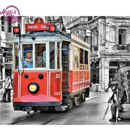 5D Diy Diamond Painting scenery Tram stickers Diamond Embroidery picture Crafts Cross Stitch Wall Stickers Home Decoration