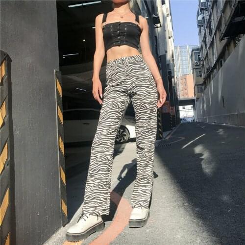 New Arrival Fashion Ladies Ladies White Black Animal Zebra Print Leopard Wide Leg Pants Trousers High Waist Street Trousers