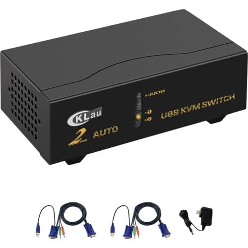 CKL 2Port USB VGA KVM Switch Support Audio Auto Scan with Cables PC Monitor Keyboard Mouse DVR NVR Webcam Switcher CKL-82UA