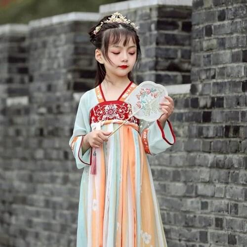 Girl Hanfu Children Ancient Costume Chinese Style Fairy Elegant Princess Tang Dresses With Accessories And Shoes
