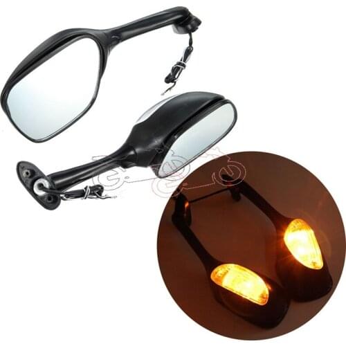 For Suzuki GSXR600 GSX-R 750 2006-2010 GSXR 1000 2005-2008 Black Side Reverse Pair Of Rear View Side Amber Turn Signal Mirrors