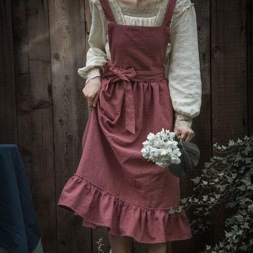 2021 New Lovely Retro Ladys Aprons for Women Girls Cake Kitchen Fashion Cooking Apron Chic with Pockets for Gift 100% Cotton