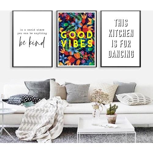 Good Vibes Quote Print Hello this kitchen is for dancing Kitchen Quotes Wall Art Vintage Flower Canvas Painting Home Room Decor