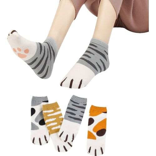 2021 Hot Sale 4 Pairs Women Socks Girls Cute Cat Claw Style Short Ankle Socks Animals Cosplay Props Sock Summer Japanese Cartoon