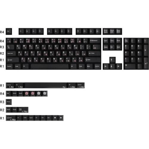 129 Keycaps Black Pink Japanese print PBT Cherry Profile Keycaps For 61 68 84 87 104 Keys for Mechanical Keyboard