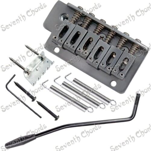 A Set Black 2 Screw Hole 6 String Saddle Tremolo Bridge System for Electric Guitar with Whammy Bar