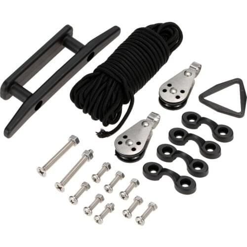 Kayak Canoe Anchor Trolley Kit System Pulley Cleat Pad eyes with 30ft Rope Kayak Accessories