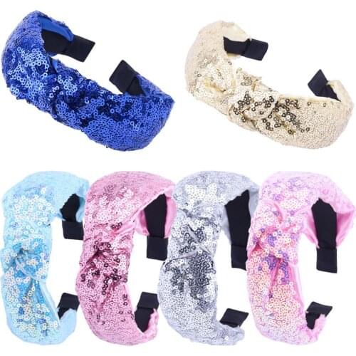 Beautiful sequin crossing bow hair bands women scrunchie cartoon headbands handmade hair hoop hair accessories for girls gift