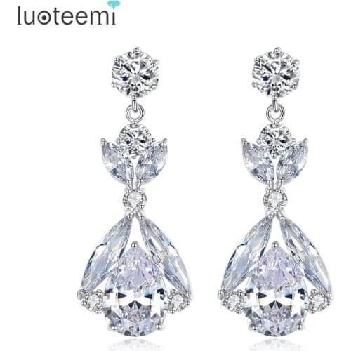 LUOTEEMI Shiny Big Chandelier Water Drop Dangle Earrings for Women Wedding Banquet Top Clear CZ Bridal Fashion Jewelry Orecchini