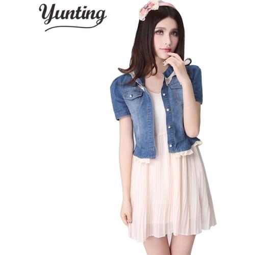 2021 fashion women cultivate ones morality short jean jacket /Women want to jean coat /Women lace collar leisure coat