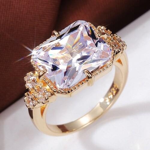 Fashion OL New Style Temperament Inlaid with Sparkling Square Zircon Female Wedding Ring Ladies Engagement Prom Gift Jewelry