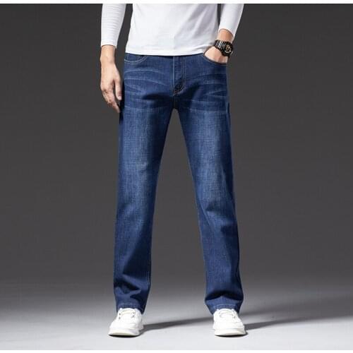 Mens Jeans Business Regular Straight Full Lenght Jean Casual Denim Trousers Elasticity Stretch Fabric Pant LY1906