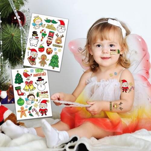 Tattoos Sticker Christmas Decorative Face Temporary Fake Tattoo Safe Children Kids Adult Waterproof New Year Snowflake Body Art