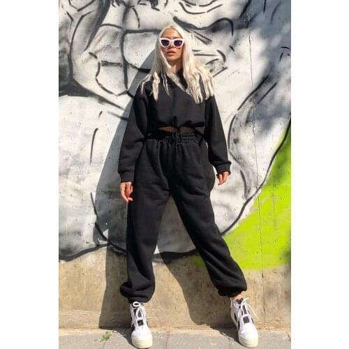 Autumn Winter Fleece Hoodies Vintage Sweatshirt Woman Tracksuits Jogger Pants Thick Warm Clothes Two Piece Set Each Colors