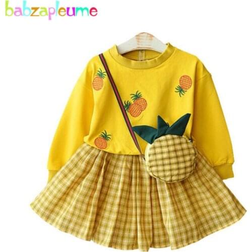 3Piece Fall Baby Girls Clothes Korean Cartoon Cute Cotton T-shirt+Skirt+Bag Kids Boutique Outfits For Children Clothing Set 1976