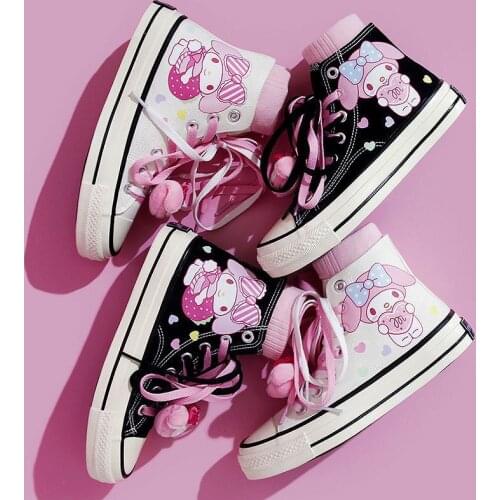 Anime Lolita High Top Flats Canvas Shoes Summer Couple Student Sneakers Womens Trend Graffiti Hand Painted Cute Casual Shoes