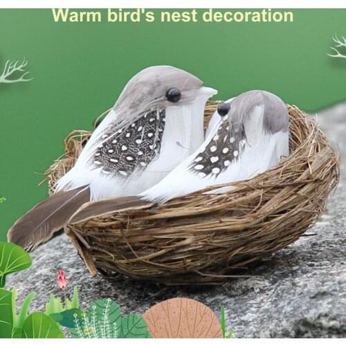 Plastic Hemp Feather Bird Ornament Lifelike Long Lasting Birds Nest Bird Decor Figurines Miniature for Party Yard