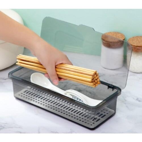 Flat Cutlery Tray Kitchen Drawer Storage Box With Lid and Drainer Plastic Cutlery Tray Cutlery Storage Dustproof Cutlery Rack
