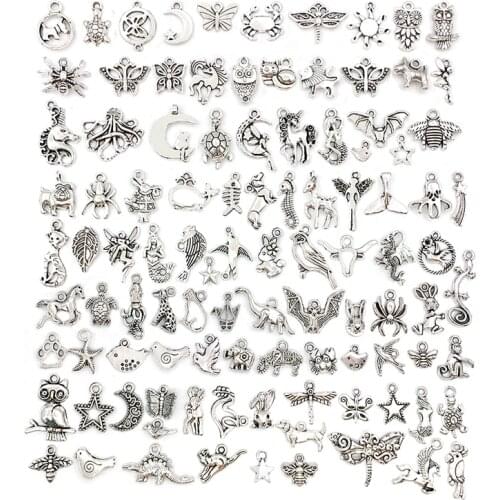 100Pcs Tibetan Silver Mixed Animal Charms Pendants DIY Jewely Making Alloy Findings Accessory For Neacklaces Earrings