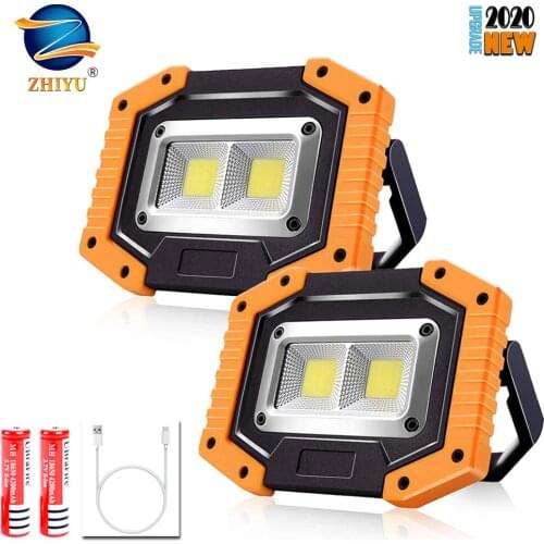 Portable LED Work Lights,ZHIYU Rechargeable COB Work Light Waterproof LED Flood Light with Stand Built-in Power Bank Site Light