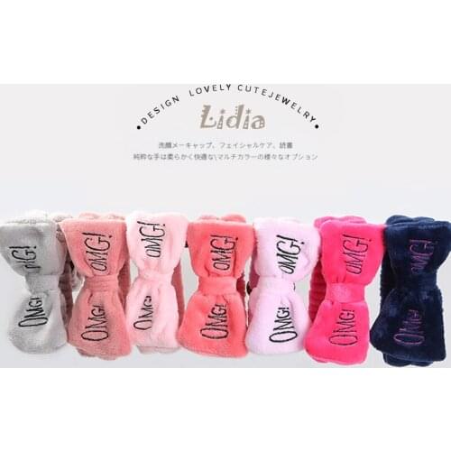 New OMG Letter Coral Fleece Wash Face Bow Hairbands For Women Girls Headbands Headwear Hair Bands Turban Hair Accessories