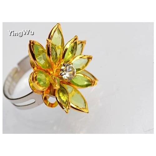 Adjustable Colorful Fashion Resin Flower Crystal Rhinestone Finger Ring Women Jewelry 50PCS Lot