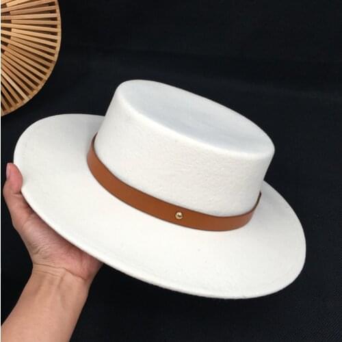New wool white womens hats female England wild flat womens cap party tide take a hat