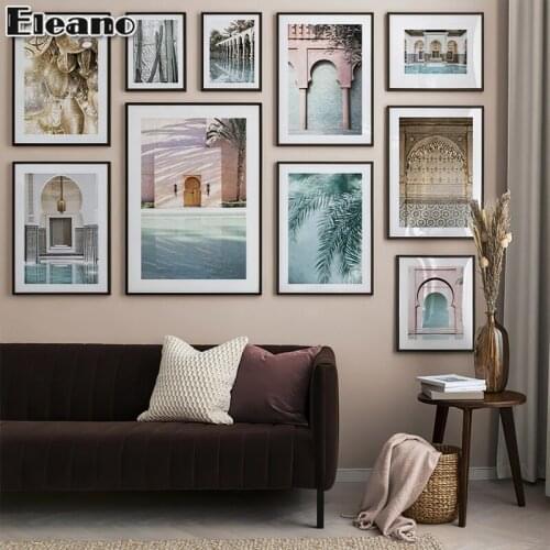 Blue Pink Architectural Landscape Home Decor Painting Canvas Print Living Room Wall Abstract Art Poster HD Modern Art Painting
