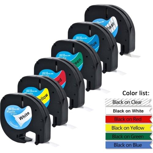 Mixed 6colors 12mm 12267 91201 91202 91203 91204 91205 Compatible DYMO LetraTag Label Tape for DYMO LT-100H Label Maker