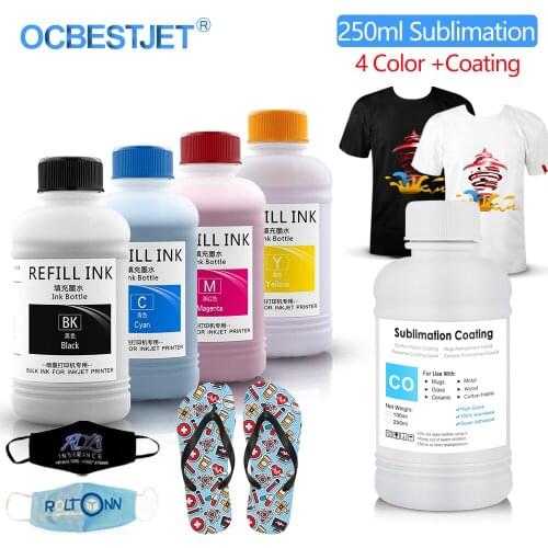 5 Bottles 250ML/Bottle Sublimation Ink With Sublimation Pre-Coating For Epson Printer Hear Transfer Ink Heat Press Ink For Cup