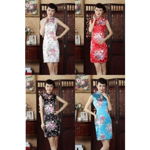 Shanghai Story traditional chinese dress faux silk cheongsam Chinese womens dress Rayon Qipao dress 4 color