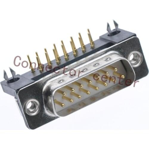 High Quality D-SUB DR Connector 15PIN male solid Pin Full Gold flash Right Angle