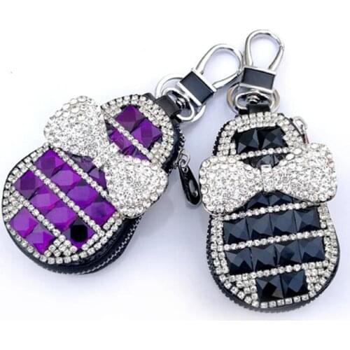 Women Rhinestone Bow Pattern car Key Bag Diamonds Genuine Leather Key Holder Buckle women Pouch Purse Gift For Female Pink White