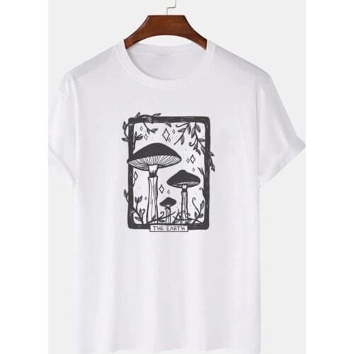 Mushroom Tarot Card T Shirt Vintage Aesthetic Short Sleeve Plus Size Tshirt Plant Vegan Women Graphic Tees Cottagecore Clothes