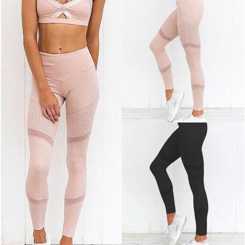 Women Elastic Waist Black Sportswear Jeggings Fitness Leggings Female Pants Sexy Leggings Insert Mesh Design Trousers Pants