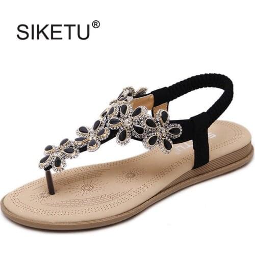 Flowers Crystal Flip Flops 2017 Casual Gladiator Sandals Women Bling Platform Flats Shoes Woman Size 35-41 Sandalia Feminina E89