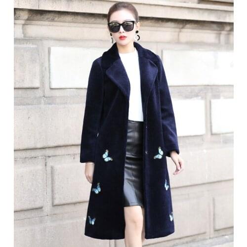2020 Fashion Winter Jacket Women Real Sheep Shearing Fur Coat Embroidery Natural Fur Coats Long Warm Wool Jackets CY7093