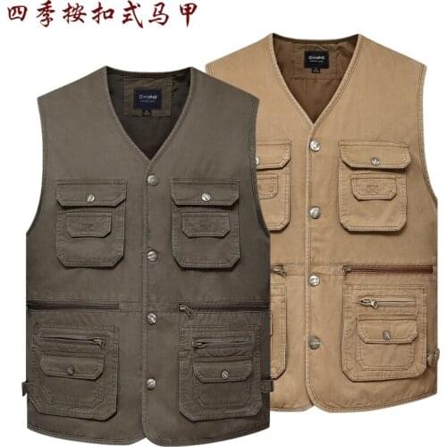 Spring summer Large Size Mens Multi-pocket cotton Vest men Outdoor Travel Hiking Sleeveless Fishing Photography Waistcoat