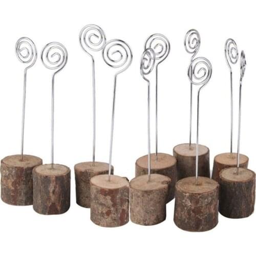 10Pcs Rustic Wooden Photo Clip Memo Name Card Base Holder Memo Picture Frame Table Number Stand Clip Wedding Party Supplies