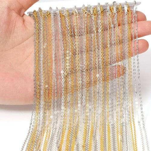 12pcs Necklace Link Chain 40cm Length Lobster Clasp Metal Fine Curb Chain DIY Accessories for Craft Jewelry Making Wholesale
