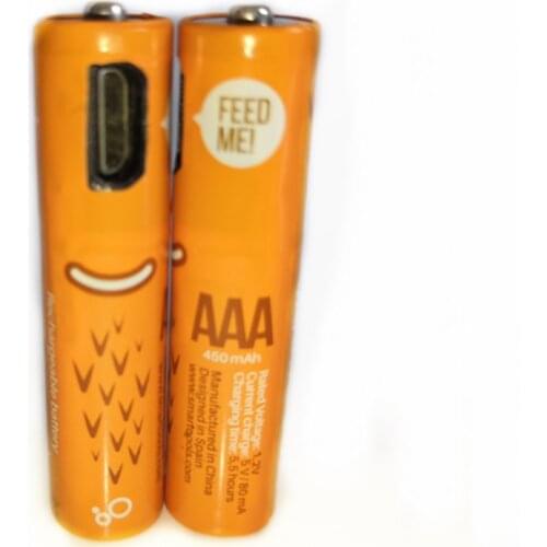 2pcs/lot Hot new product 1.2V 450mAh AAA rechargeable battery USB Ni-MH rechargeable battery