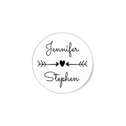 3.8cm Black & White Personalized Wedding Hearts & Arrows Classic Round Sticker
